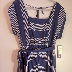 Luxology Navy Blue Chevron Maxi dress. NWT.